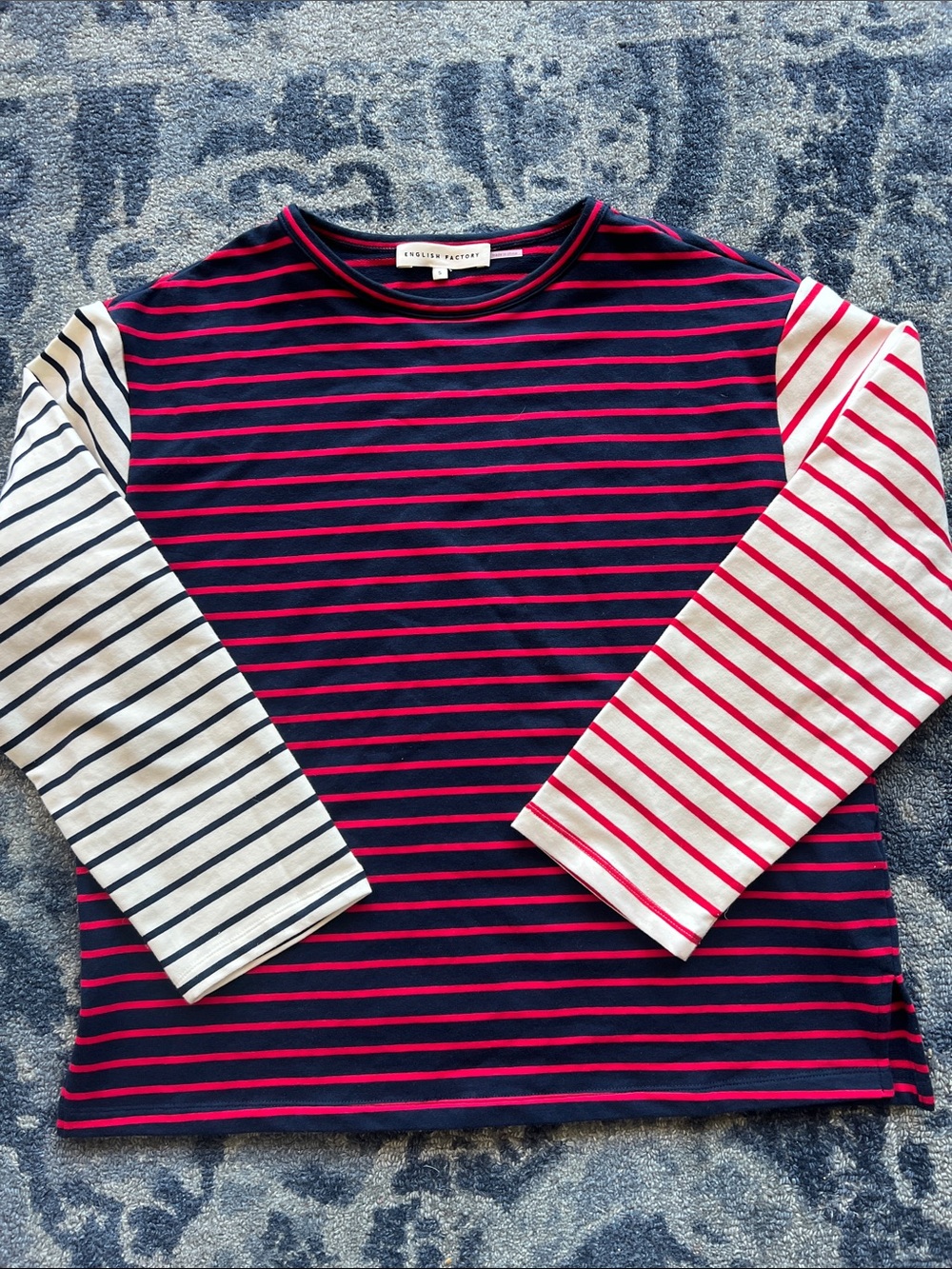 English Factory Navy Top Striped Sleeves